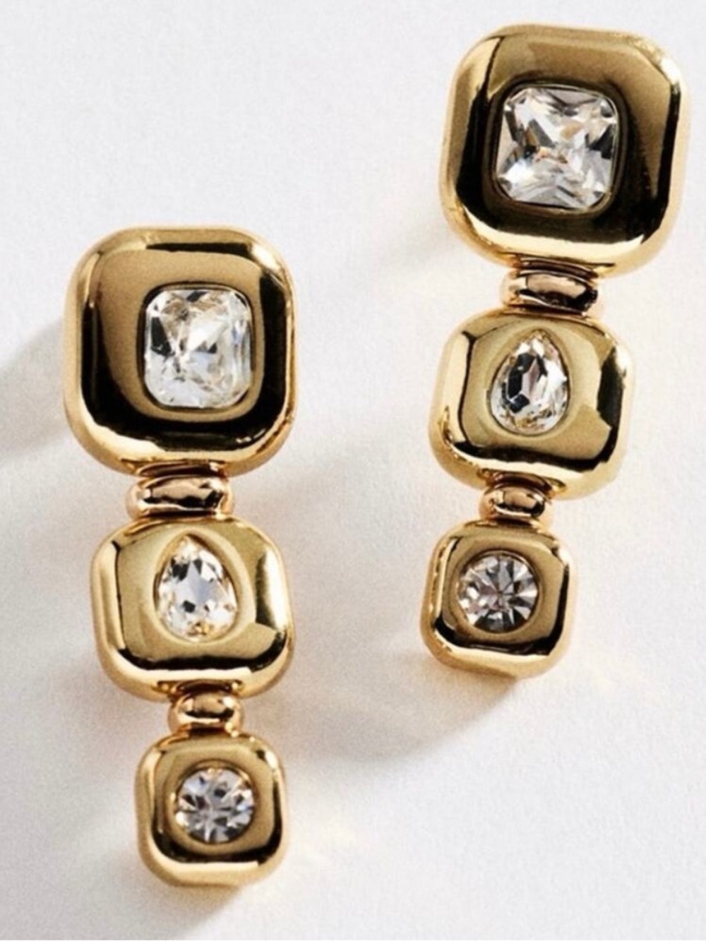 Anthropologie Bezel Crystal Square Drop Earrings
